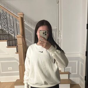 Nike Women’s Cream Crewneck Sweatshirt with Black Swoosh